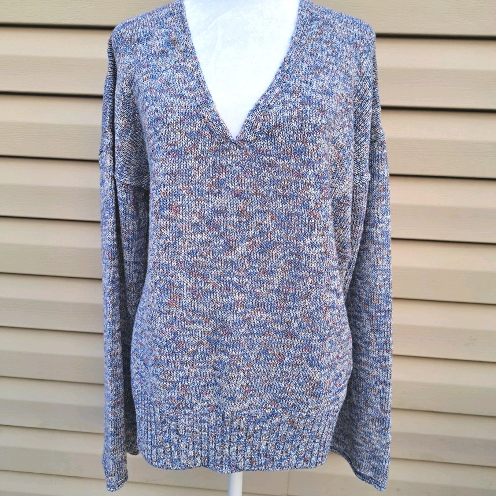 J. Crew Women's V-Neck Pullover Sweater Long Sleeves Blue Knit Classic Size L